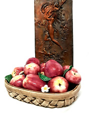 RARE VINTAGE ITALIAN MADE FOR BIRKS  LIFE SIZE APPLES FRUIT W/ BASKET MAJOLICA picture