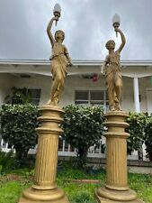 Vintage Pair Of Brass Grecian Women Figure Outdoor Lamp picture