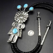 Spectacular NAVAJO Hand Stamped Sterling Silver and TURQUOISE KACHINA BOLO Tie picture