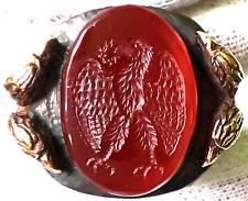 Ancient Roman Gold Silver Intaglio Seal Gemstone Ring Eagle Huge Heavy 42 grams picture
