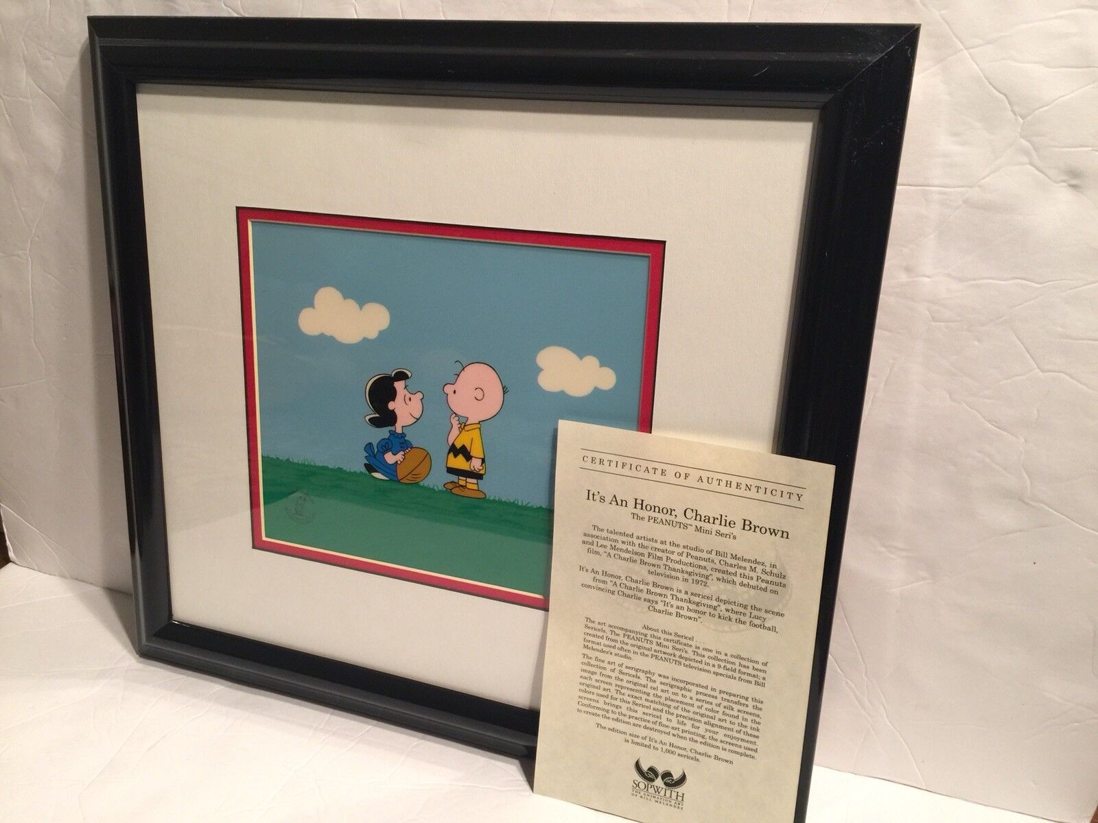 1972 Peanuts Sericel It’s An Honor Charlie Brown Thanksgiving Football Frame
