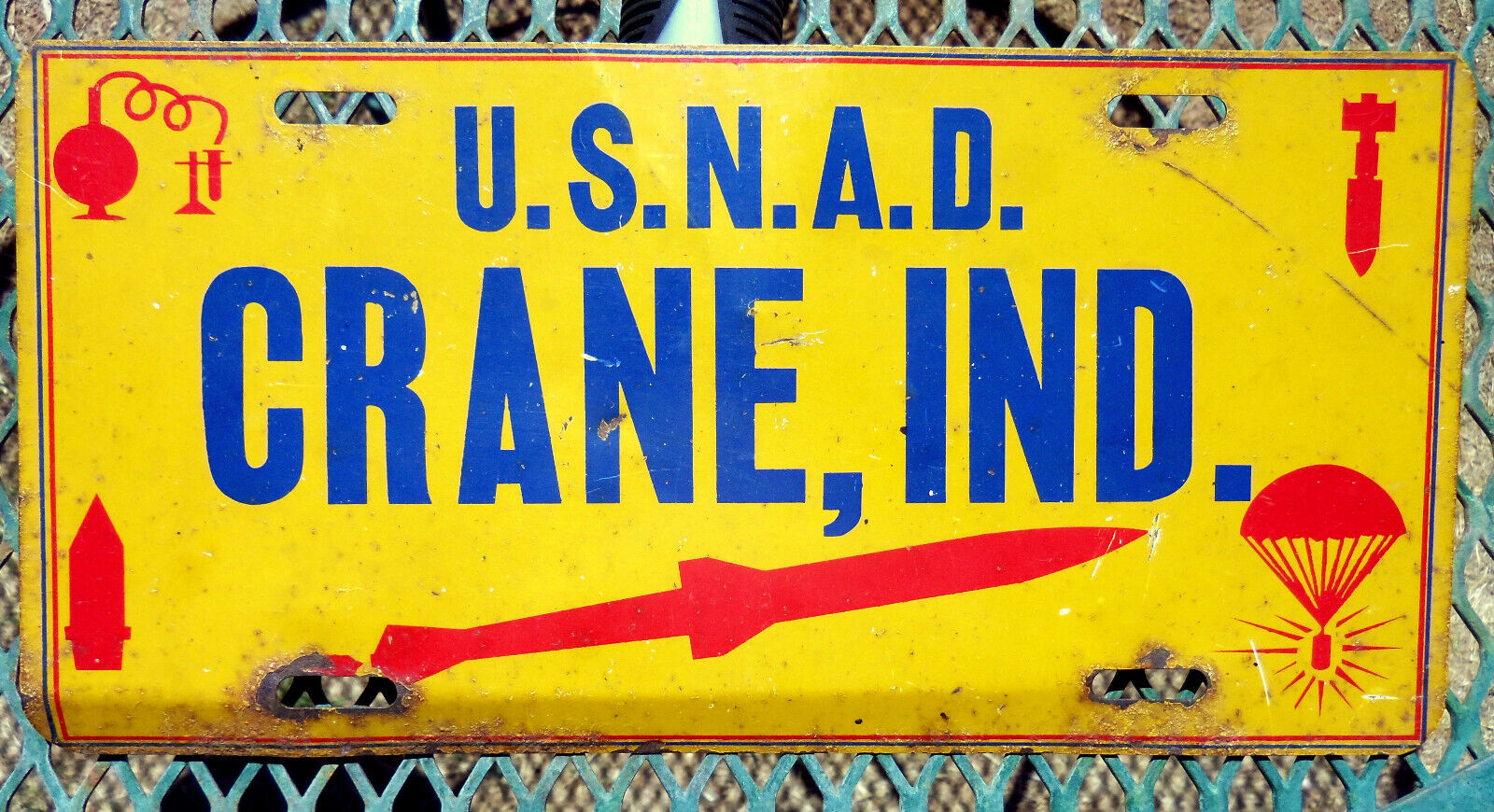 Vintage Military License Plate Topper U.S.N.A.D. Crane Indiana Ammunition Depot