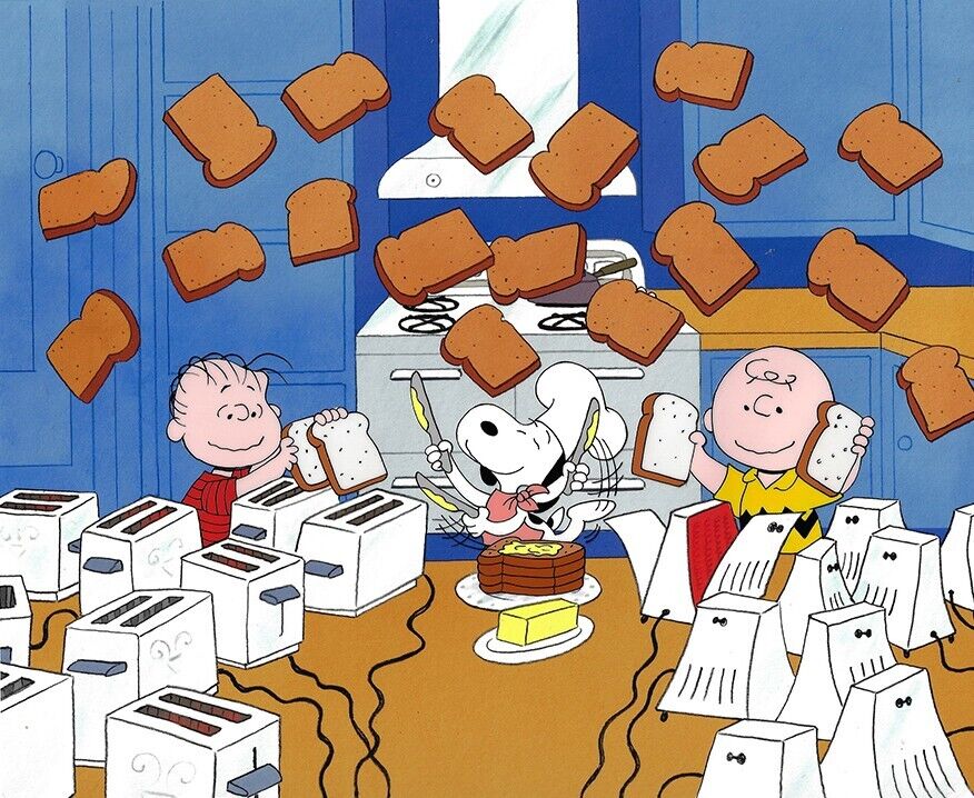 PEANUTS Charlie Brown Thanksgiving Toast Lt Ed 50 Animation Cel + Signed Print