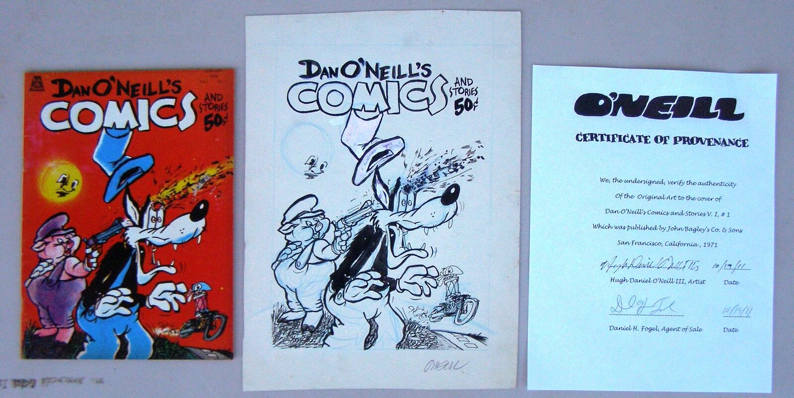 Original Cover Art Plus Comic + COA:  Dan O'Neill's Comics and Stories #1, 1971