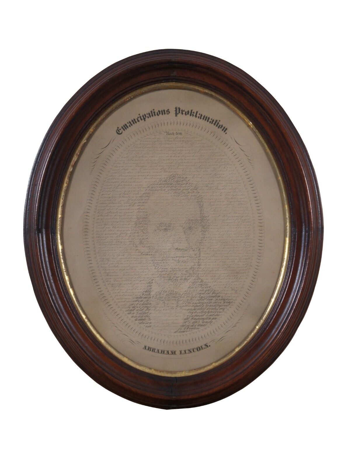 1865 W.H. Pratt German Calligraphic Emancipation Proclamation Lincoln Portrait