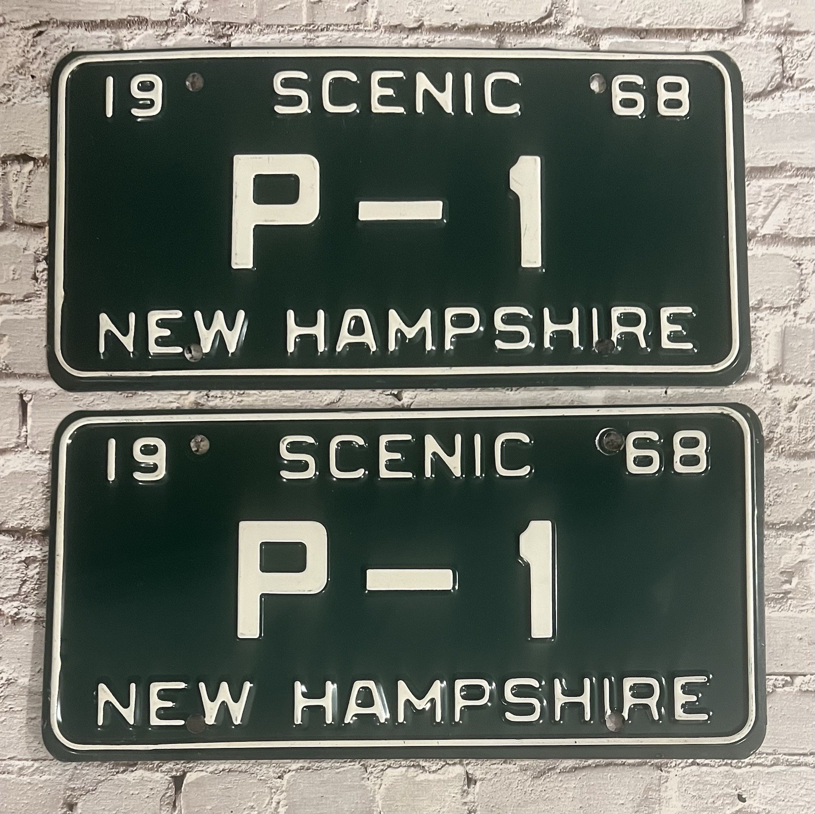 1968 Scenic New Hampshire License Plate Matched Pair / Set P-1