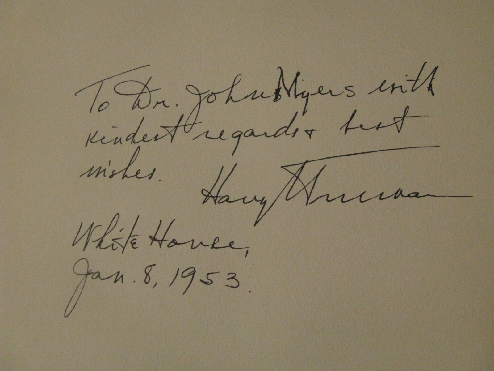 Signed By Harry S. Truman To Dr. John Myers Encyclop Of Biblical Interpretation 