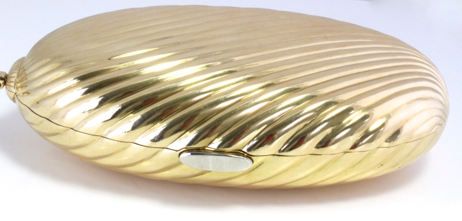 Large 18K Yellow Gold 448g Ribbed Shell Minaudiere Compact Wrist Bag Mirror