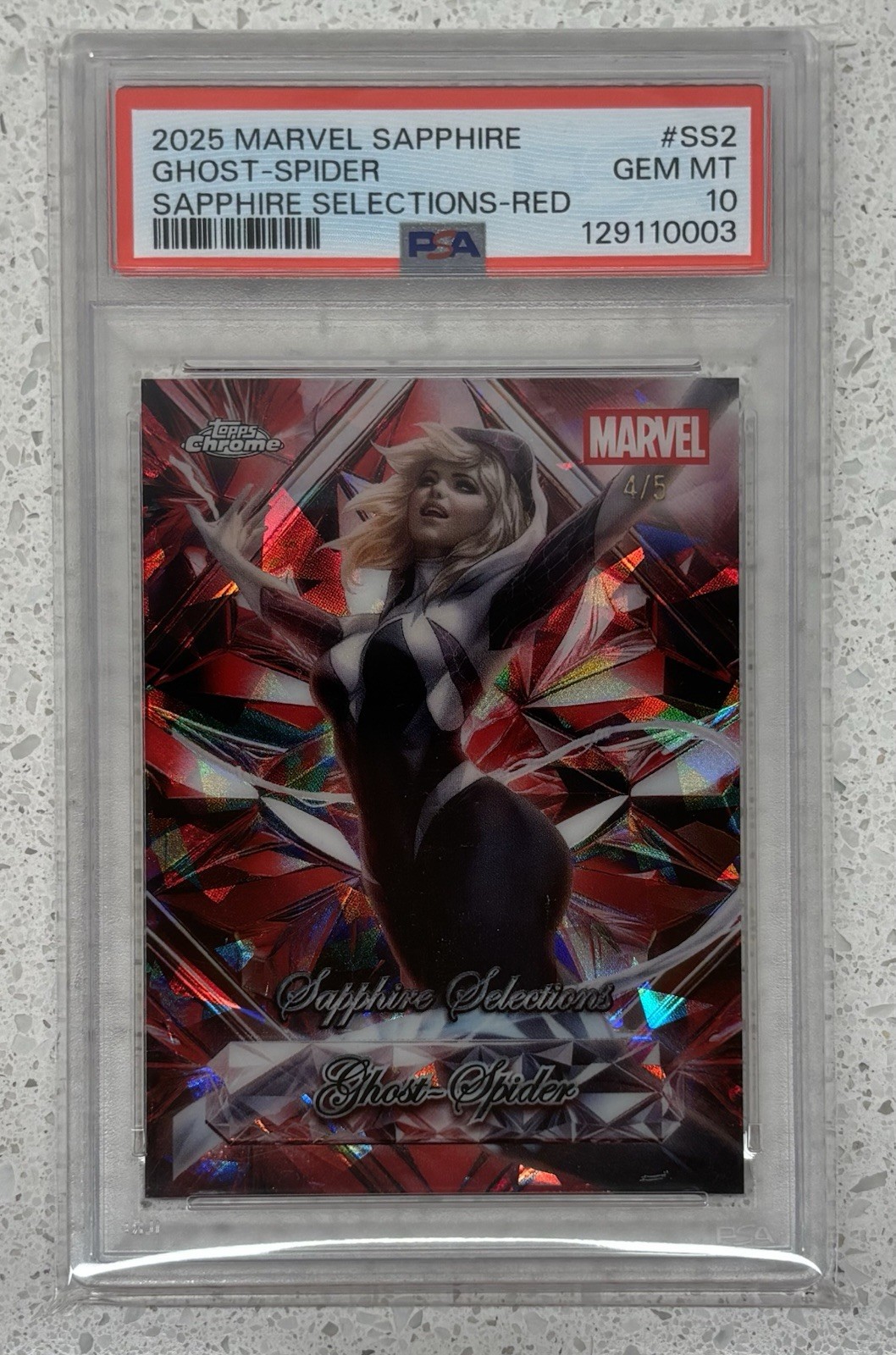 Ghost Spider 2025 Topps Sapphire Marvel /5 Red Selections PSA 10 Gwen Chrome Ghost Spider 2025 Topps Sapphire Marvel /5 Red Selections PSA 10 Gwen Chrome