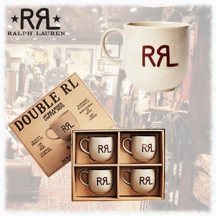 RRL Ralph Lauren Logo Mug Set Beige Double RL Four-Piece Simple Vintage Style RRL Ralph Lauren Logo Mug Set Beige Double RL Four-Piece Simple Vintage Style