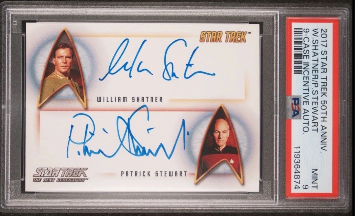 2017 STAR TREK 50TH ANNIVERSARY WILLIAM SHATNER PATRICK STEWART PSA 9 AUTO SP 