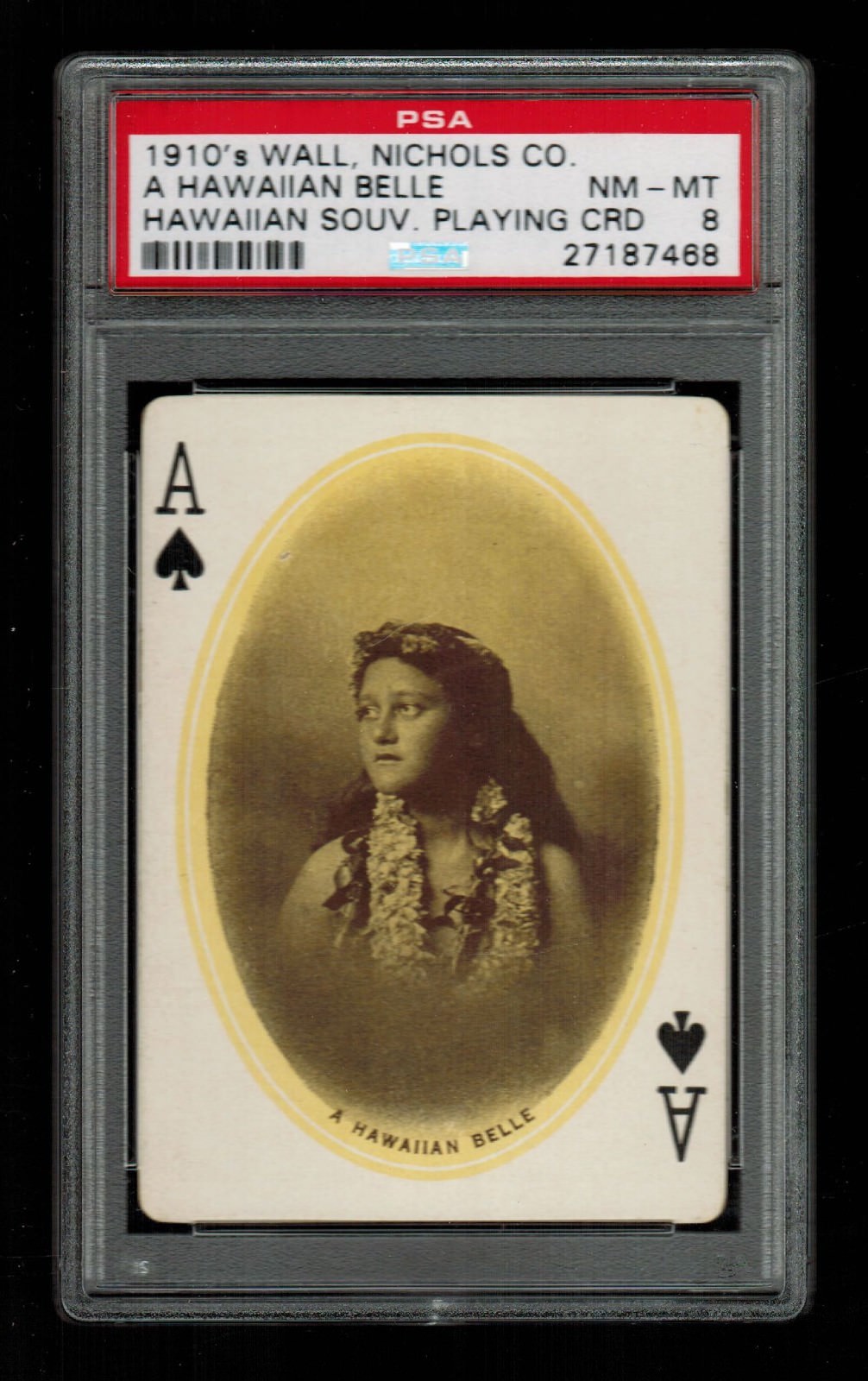 PSA 8 A HAWAIIAN BELLE 1910 Wall Nichols Hawaii Souvenir Playing Card PSA 8 A HAWAIIAN BELLE 1910 Wall Nichols Hawaii Souvenir Playing Card
