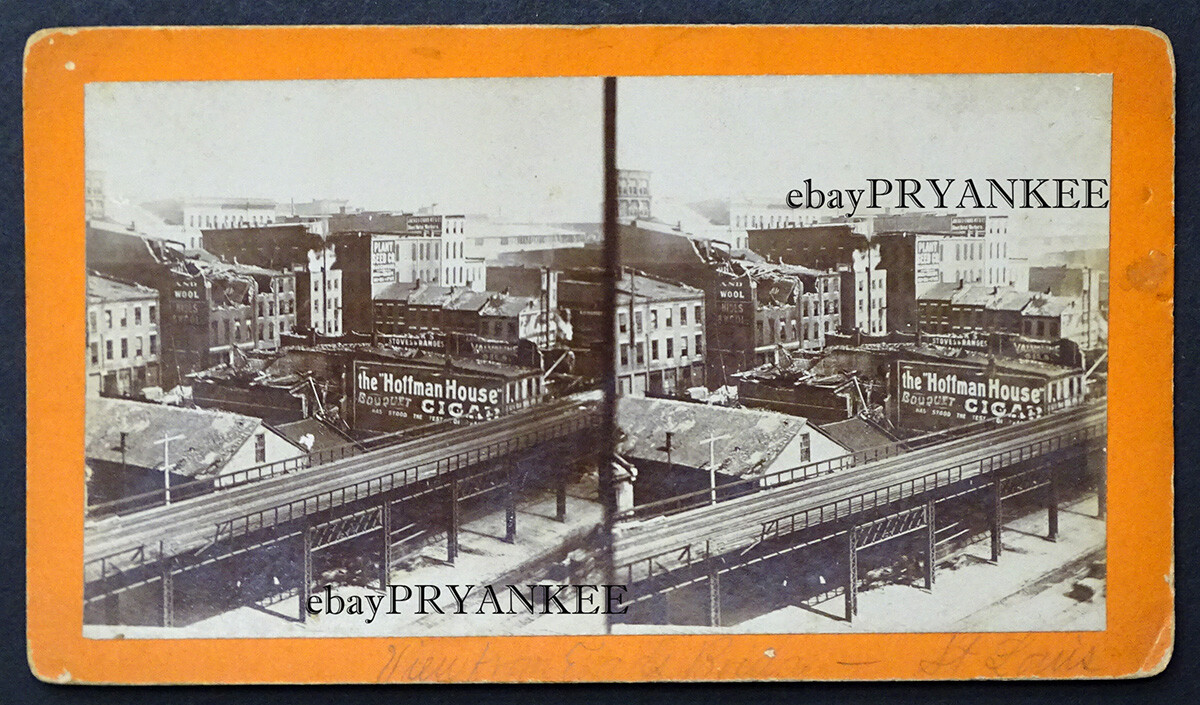 1896 ST LOUIS TORNADO DAMAGE Antique PHOTO Stereoview Card VIEW FROM EADS BRIDGE