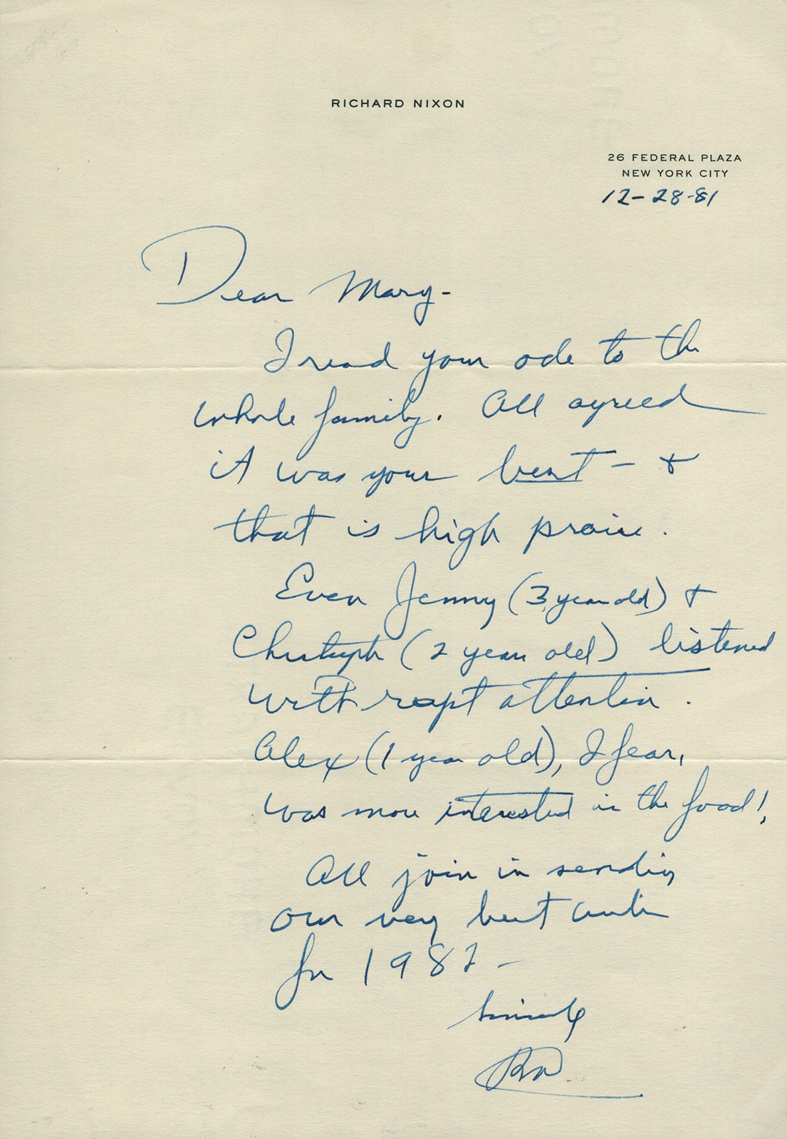 RICHARD M. NIXON - AUTOGRAPH LETTER SIGNED 12/28/1981 RICHARD M. NIXON - AUTOGRAPH LETTER SIGNED 12/28/1981