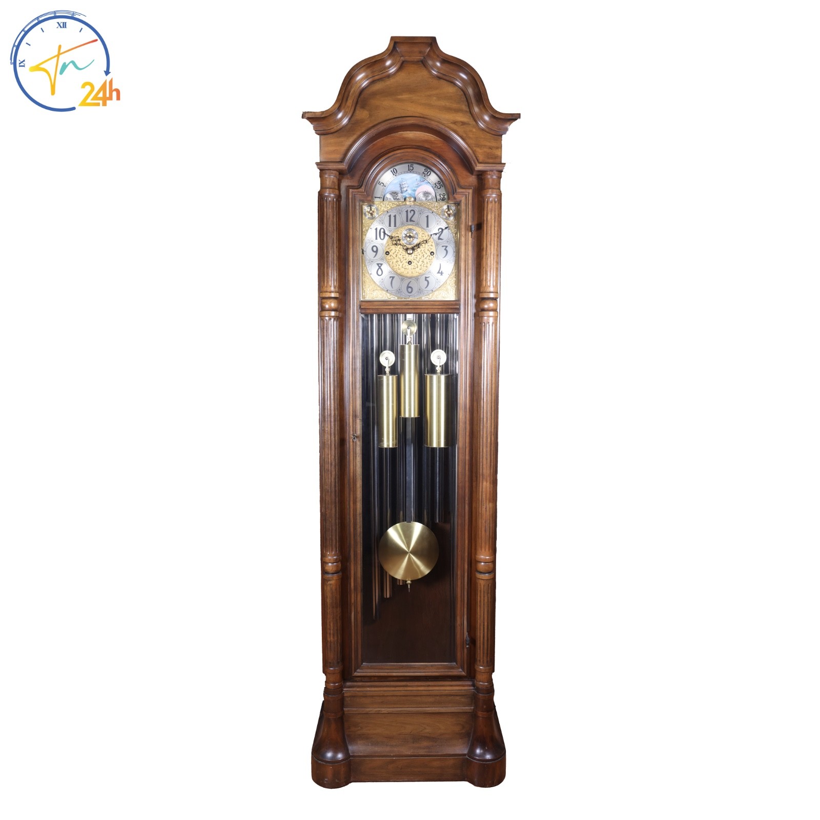 Serviced 1970s Herschede 9 Tube Grandfather Clock Model 106 Christopher Columbus
