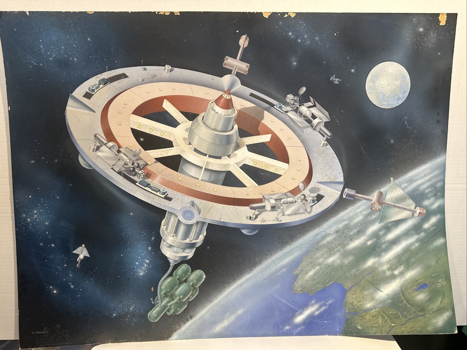 1964 NASA Space Concept Art, Vic Kenderski, RARE Westinghouse AstroNuclear 40x29