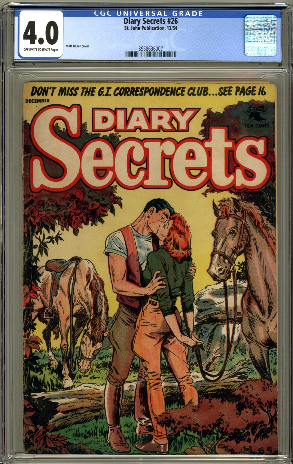 DIARY SECRETS #26 CGC 4.0 Off-White to White MATT BAKER Cover 1954 St John DIARY SECRETS #26 CGC 4.0 Off-White to White MATT BAKER Cover 1954 St John