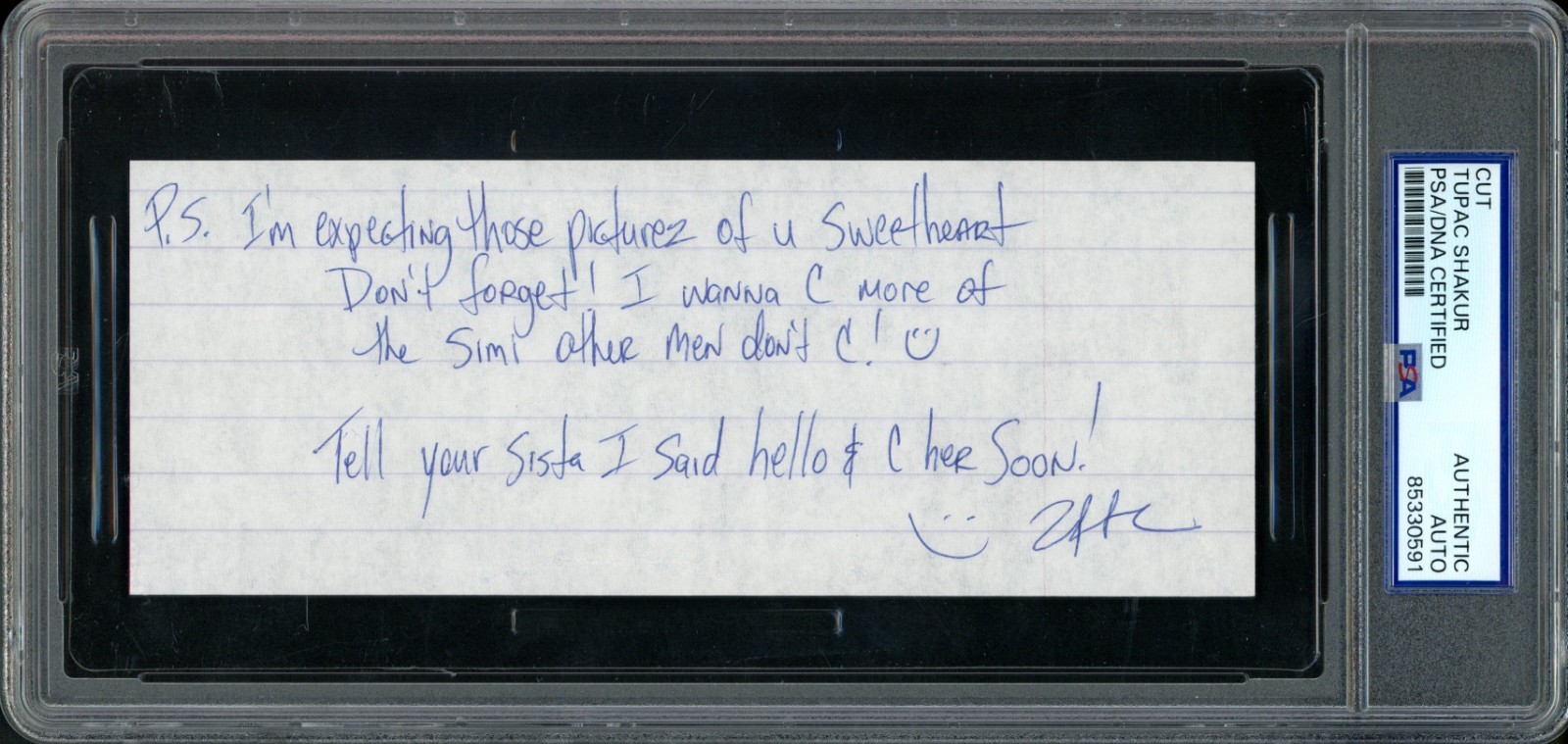 TUPAC SHAKUR HAND SIGNED PERSONAL NOTE CUT SIGNATURE PSA/DNA AUTO VERY RARE