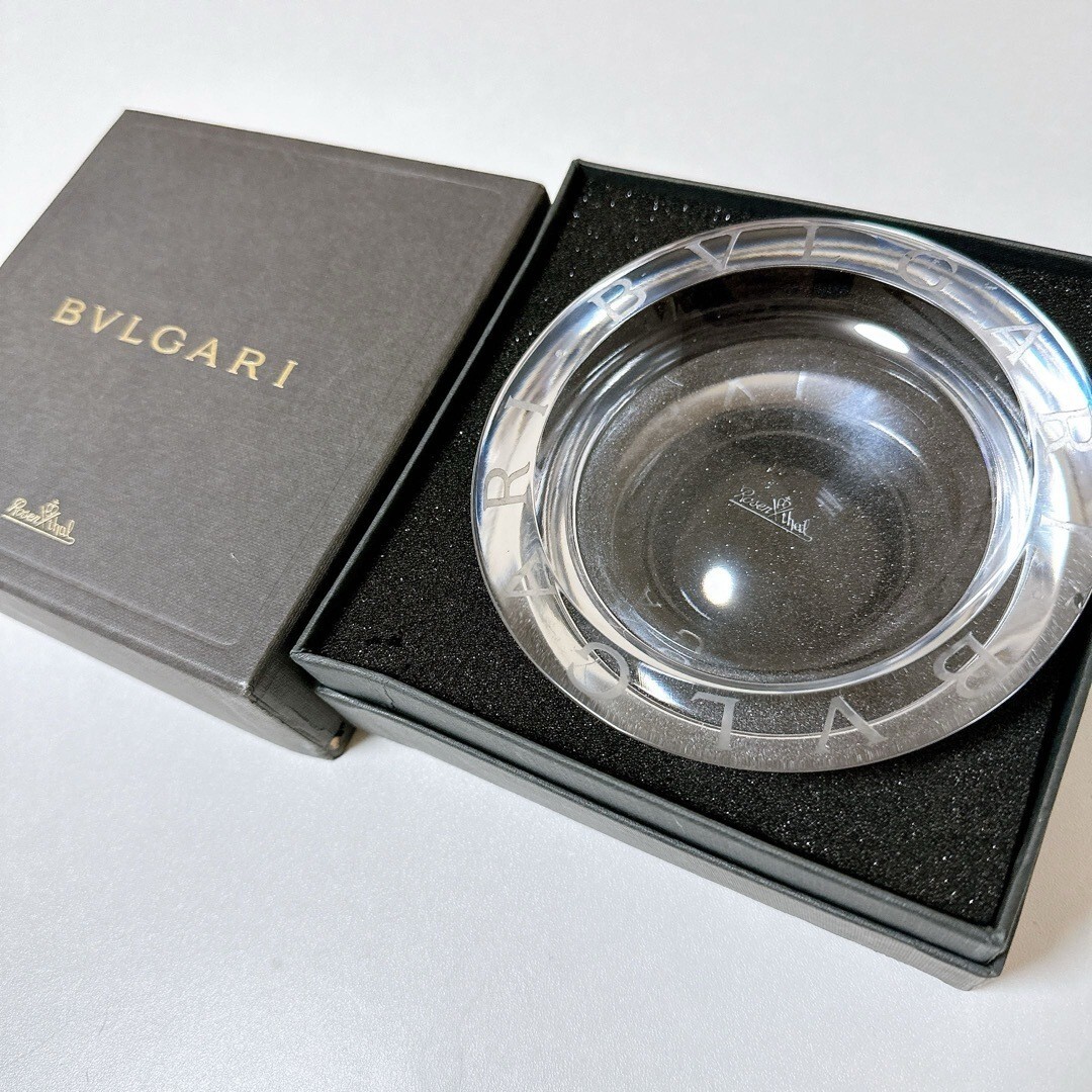 Auth BVLGARI Bulgari Rosenthal Crystal Round Ashtray Bowl w Box