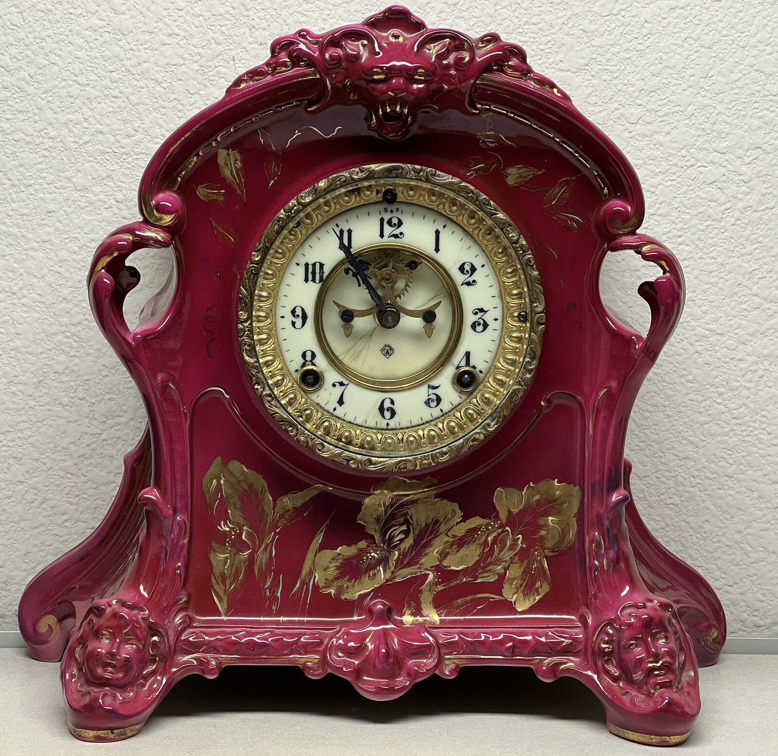 ANSONIA ROYAL BONN LA PLATA GERMAN PORCELAIN ART NOUVEAU ROCOCO OLD MANTEL CLOCK ANSONIA ROYAL BONN LA PLATA GERMAN PORCELAIN ART NOUVEAU ROCOCO OLD MANTEL CLOCK