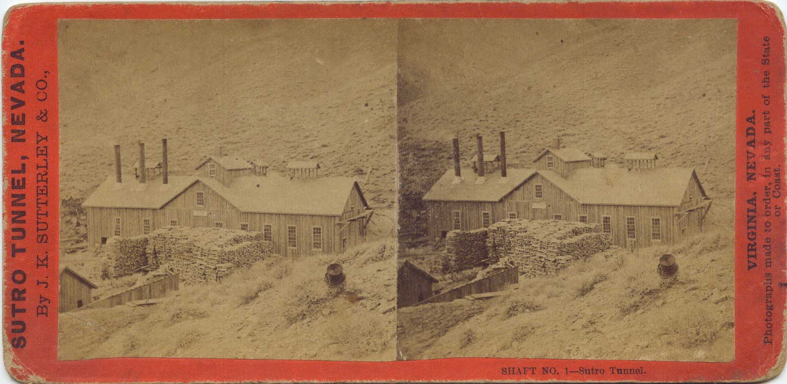 J.K.Sutterley & Co. stereoview (1860's) Sutro Tunnel Shaft No.1, Nevada J.K.Sutterley & Co. stereoview (1860's) Sutro Tunnel Shaft No.1, Nevada