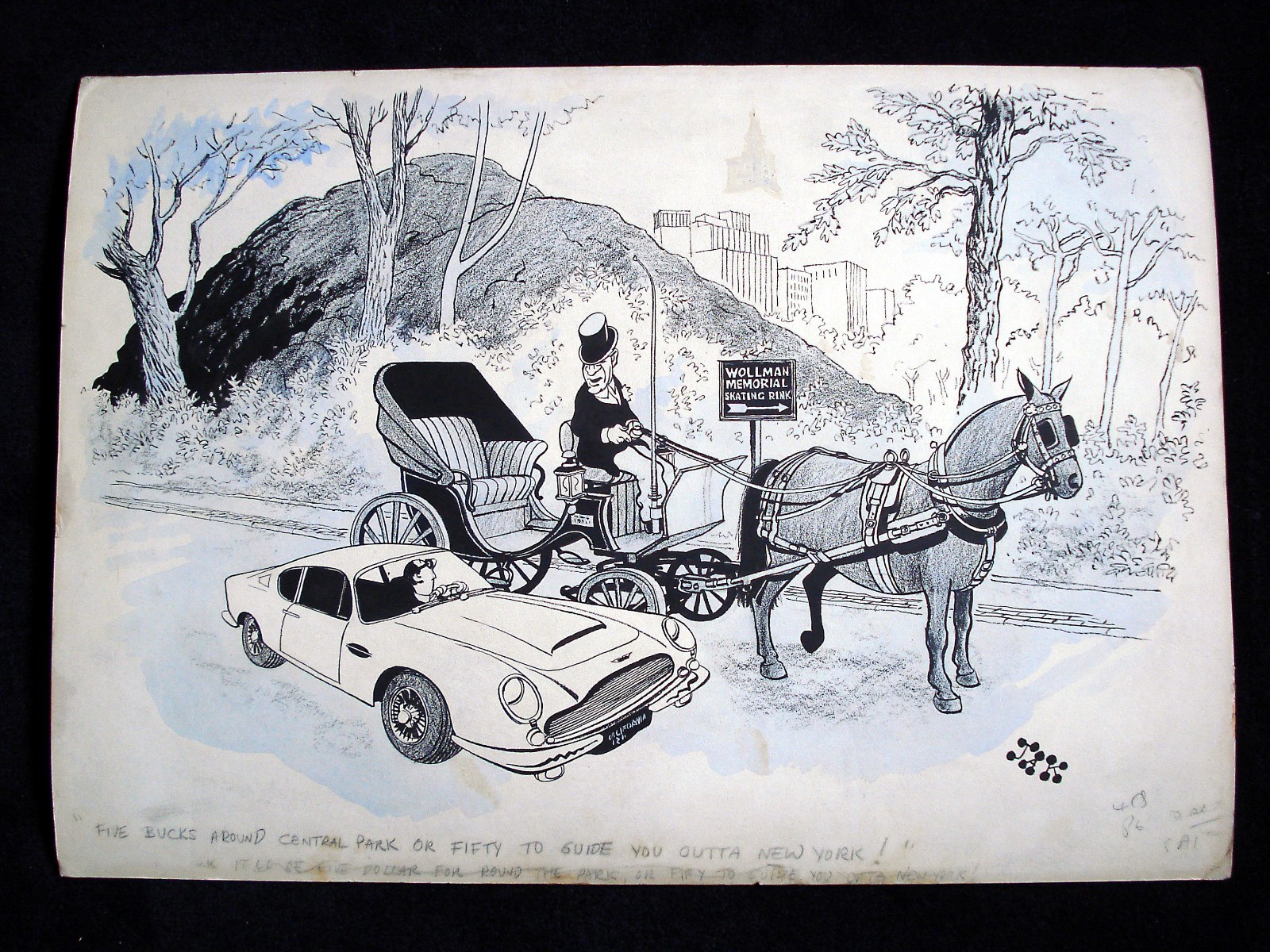 Aston Martin DB London Evening Standard JAK Original Art New York Central Park