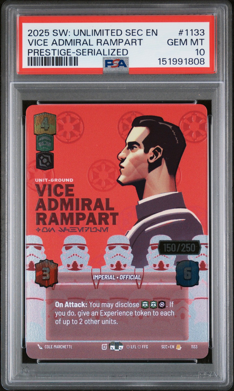 2025 PRESTIGE-SERIALIZED #1133 VICE ADMIRAL RAMPART, ON SCHEDULE 150/250 PSA 10