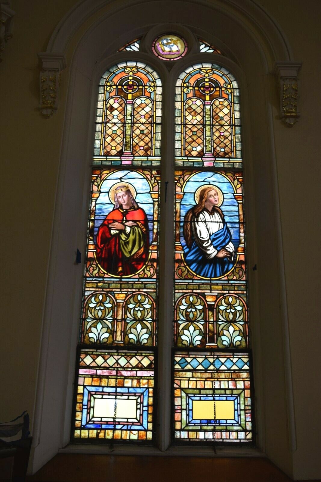 + Set of 13 Antique Church Stained Glass Windows (12'-10