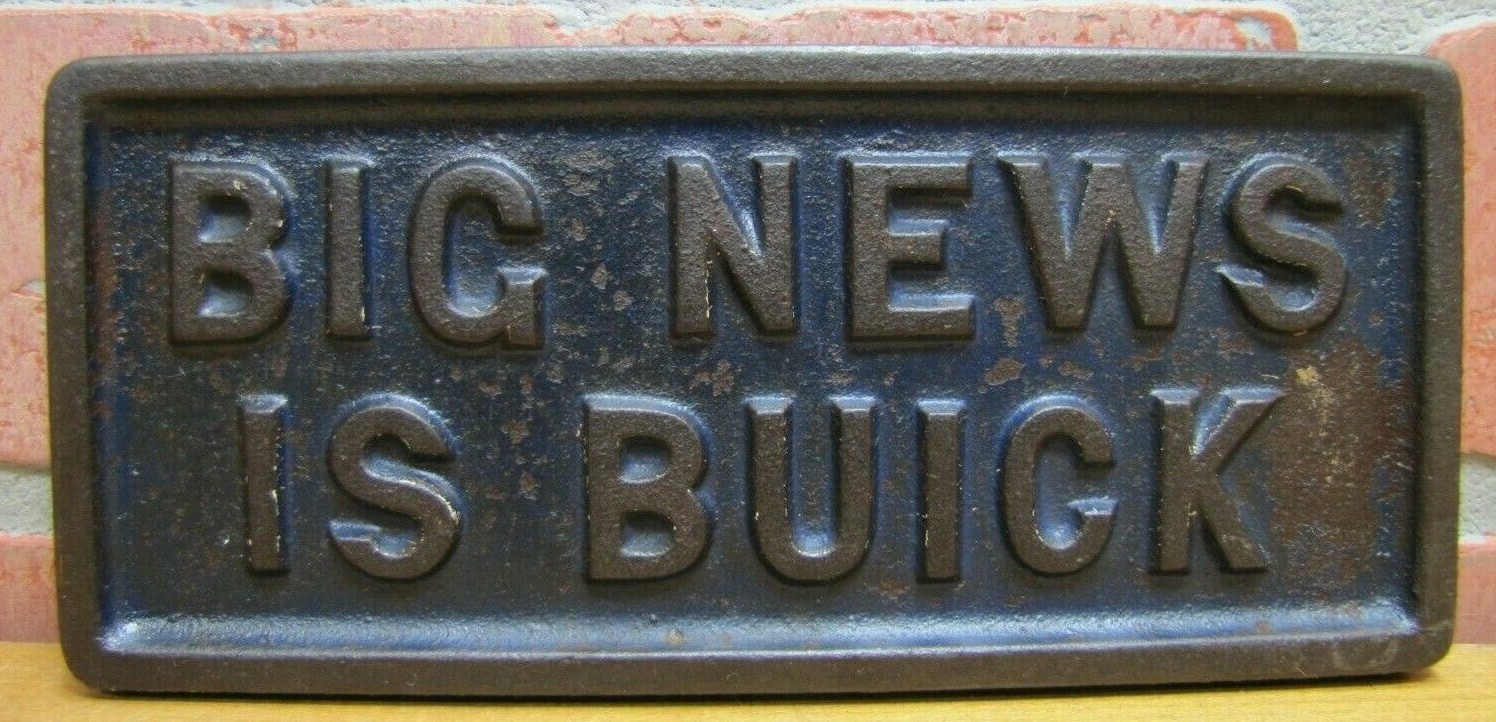 BIG NEWS IS BUICK Old Cast Iron News Stand Newspaper Paperweight Sign Auto Ad BIG NEWS IS BUICK Old Cast Iron News Stand Newspaper Paperweight Sign Auto Ad