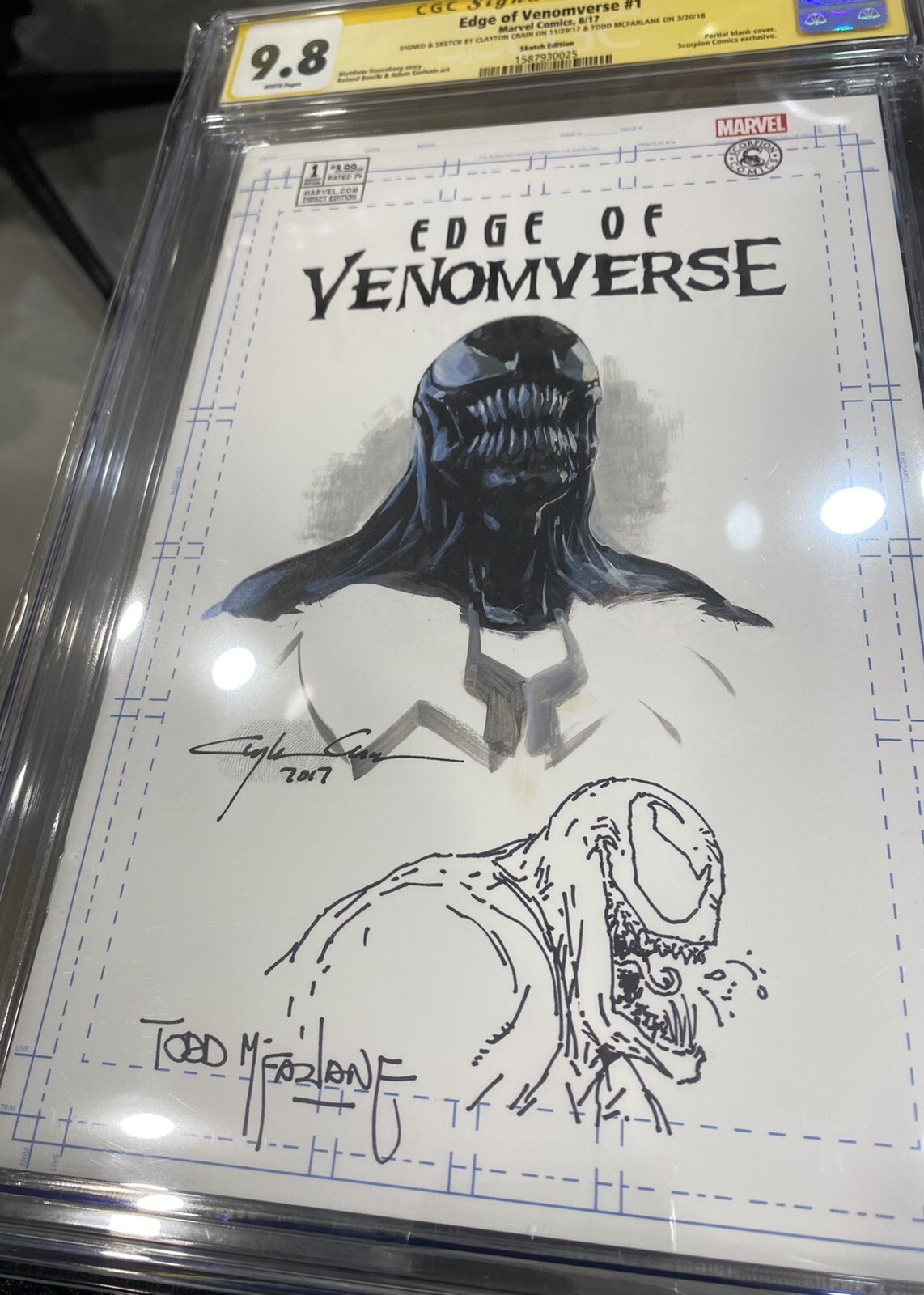 Edge of Venomverse #1 CGC 9.8 SS Sketch By Todd McFarlane & Clayton Crain WOW Edge of Venomverse #1 CGC 9.8 SS Sketch By Todd McFarlane & Clayton Crain WOW