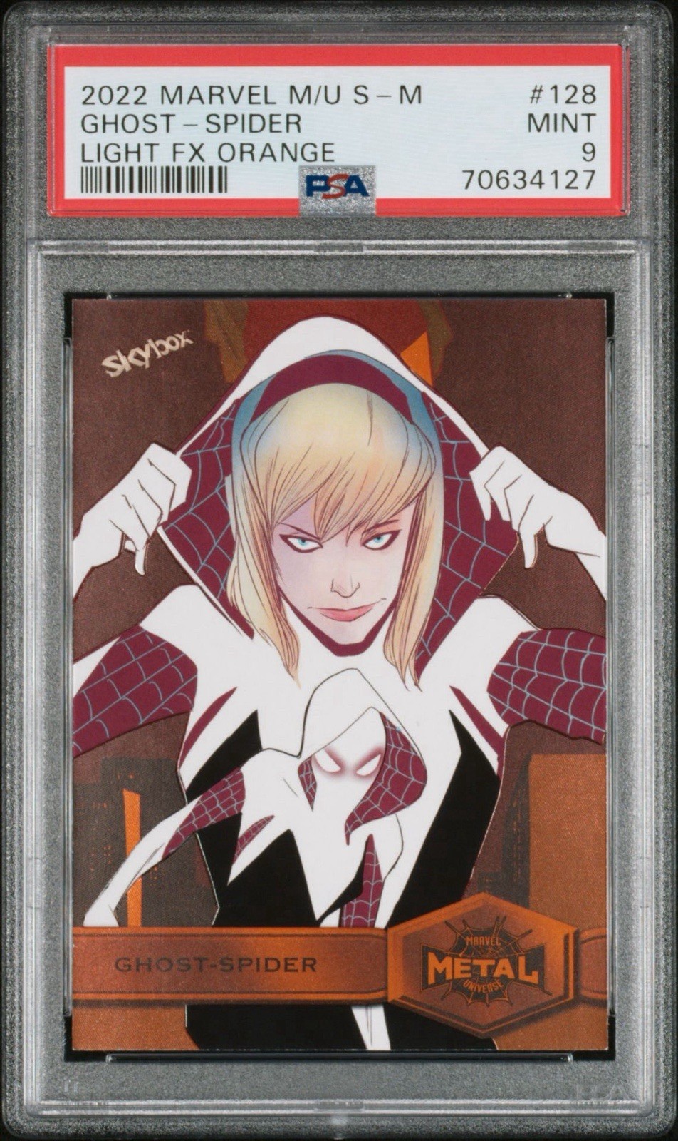 PSA 9 - 2022 Skybox Marvel Metal Spider-Man Orange Light FX /25 Ghost-Spider