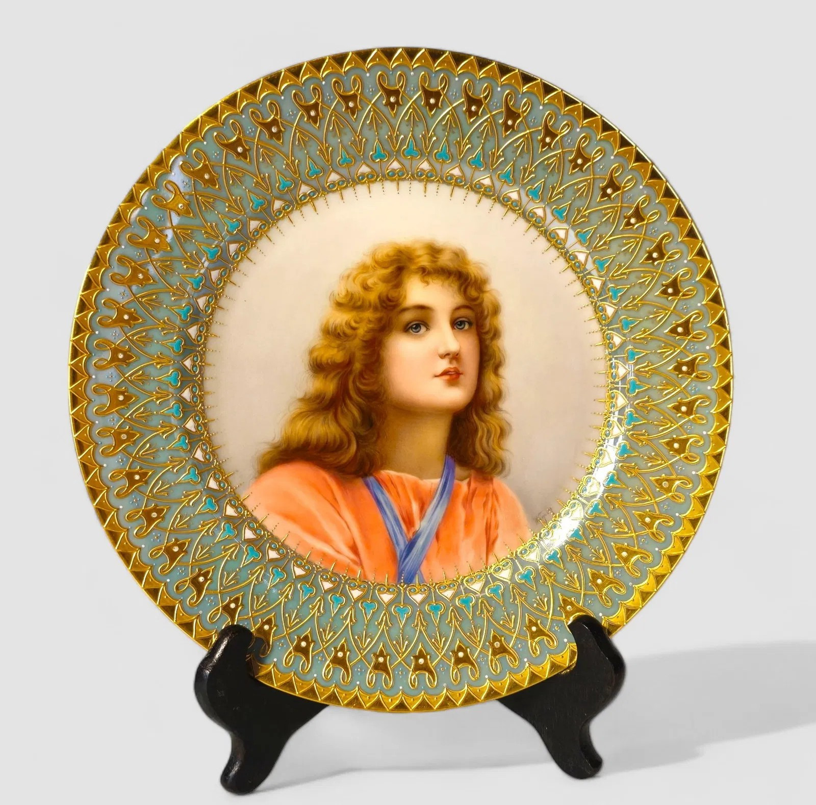 ROYAL VIENNA THE BEST RARE & STUNNING 19C PORTRAIT PLATE 18K GOLD SIGNED WAGNER
