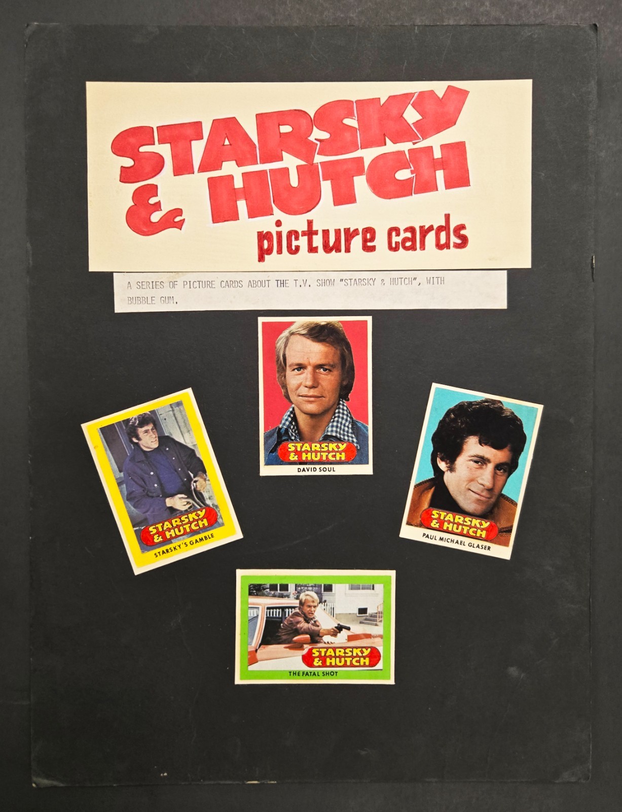 1975 Topps Starsky & Hutch: 4 Prototype Cards on Art Board - One of a kind 1975 Topps Starsky & Hutch: 4 Prototype Cards on Art Board - One of a kind