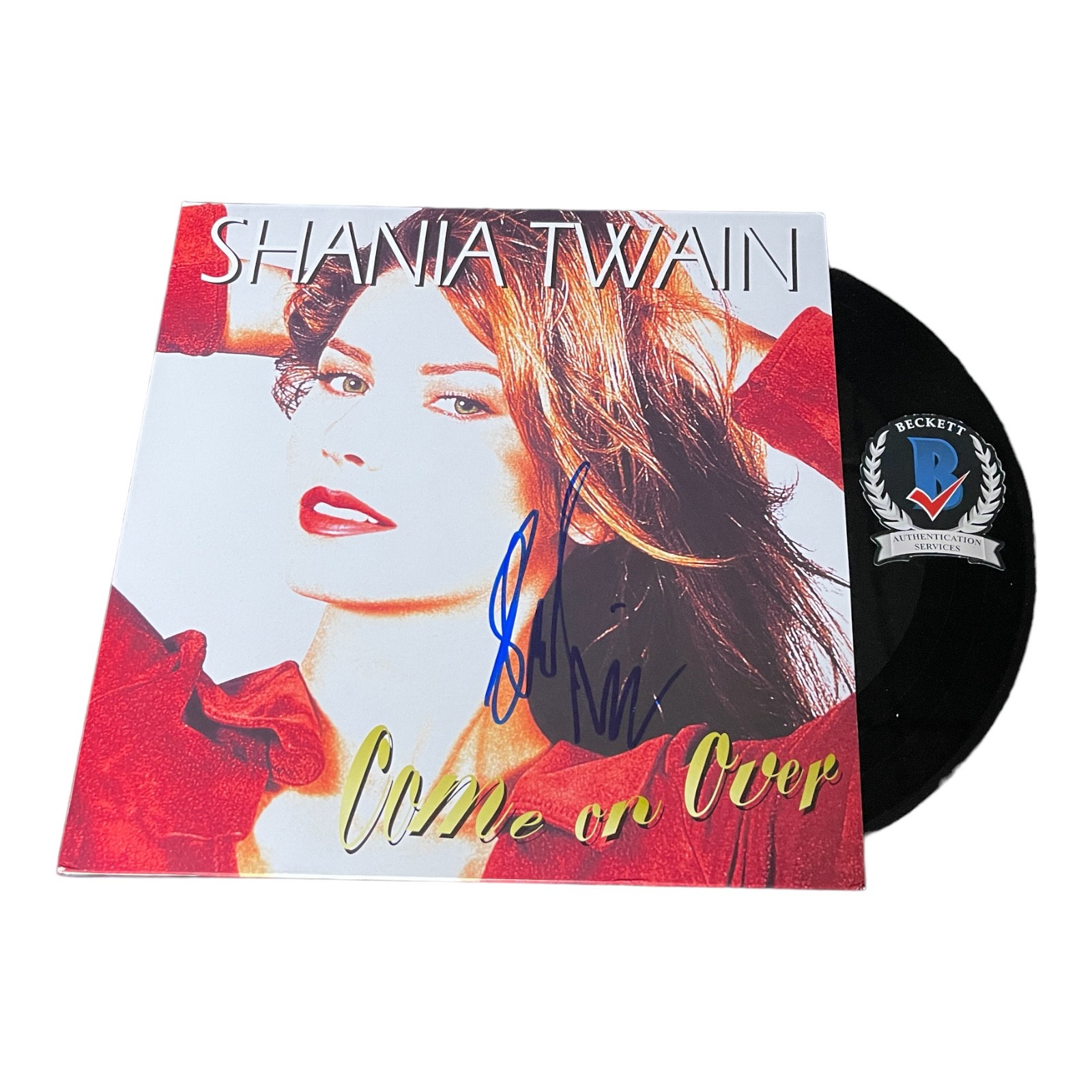 SHANIA TWAIN SIGNED AUTOGRAPH COME ON OVER LP VINYL BECKETT BAS