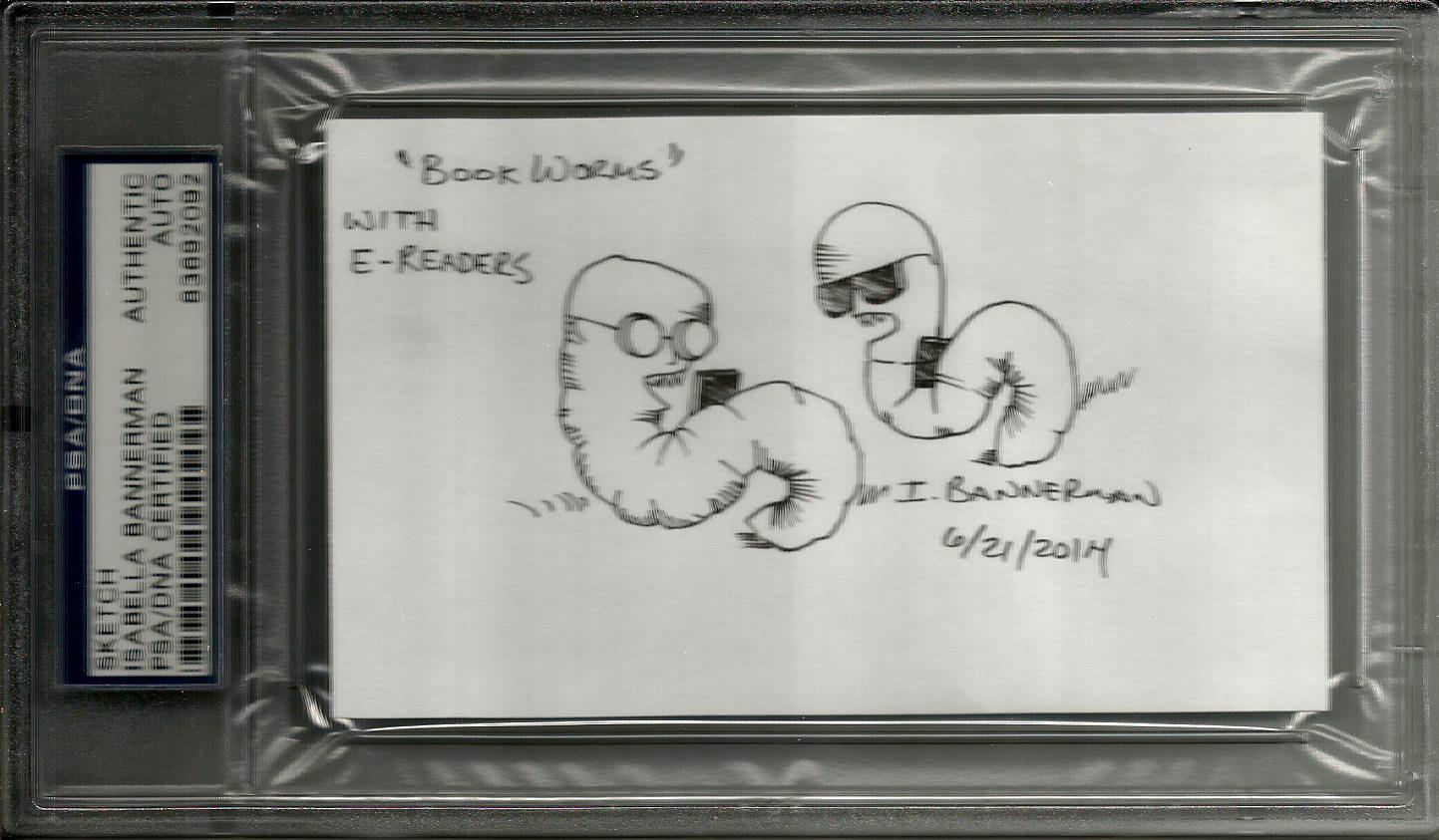 Isabella Bannerman Signed Original Sketch BOOK WORMS 3x5 Index Card PSA/DNA Isabella Bannerman Signed Original Sketch BOOK WORMS 3x5 Index Card PSA/DNA