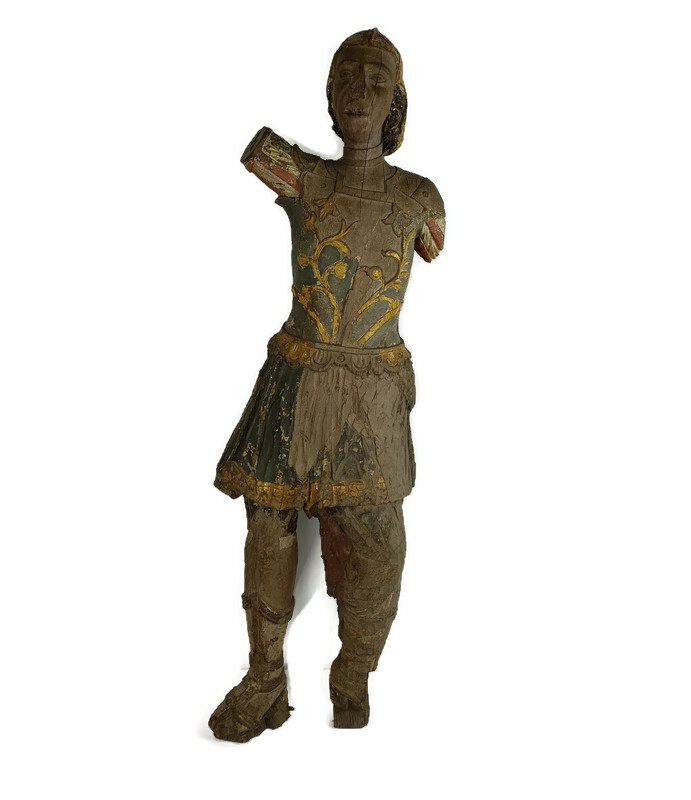 Exceptional Antique Hand Carved Wooden Statue 16th-17th century Archangel Michae Exceptional Antique Hand Carved Wooden Statue 16th-17th century Archangel Michae