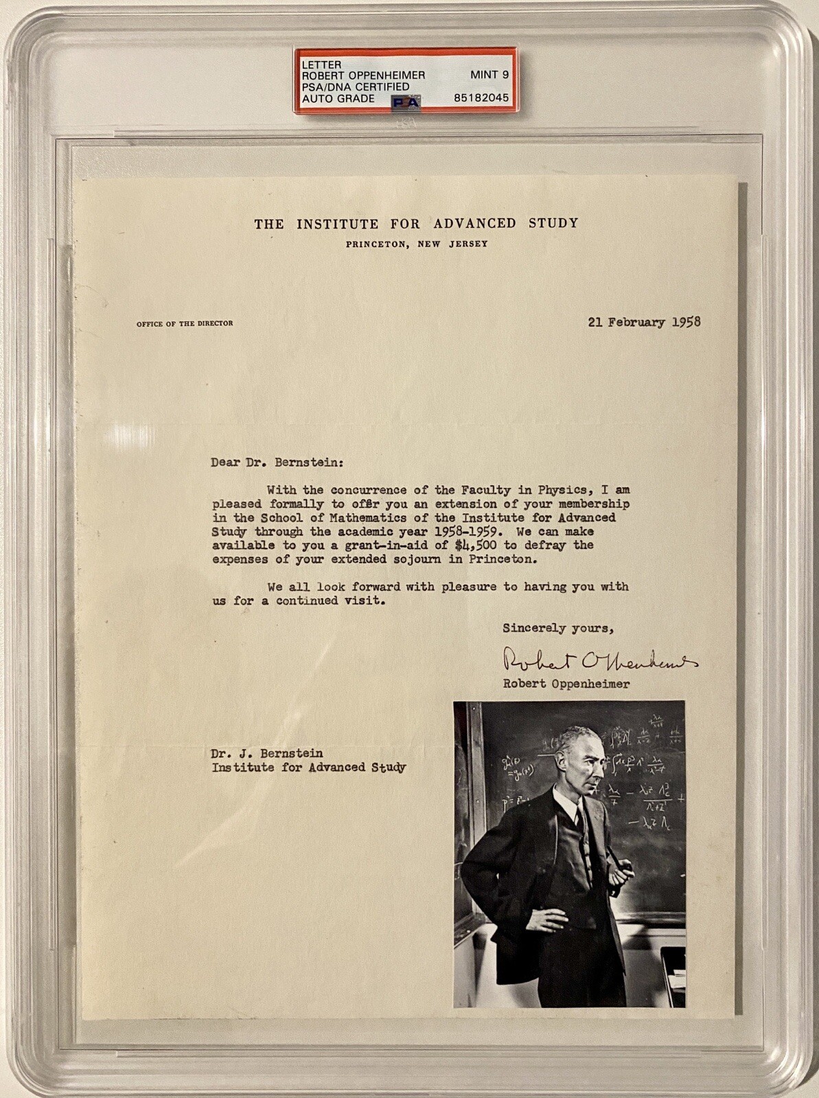 Robert Oppenheimer Signed Institute of Advanced Study Letterhead – PSA Mint 9