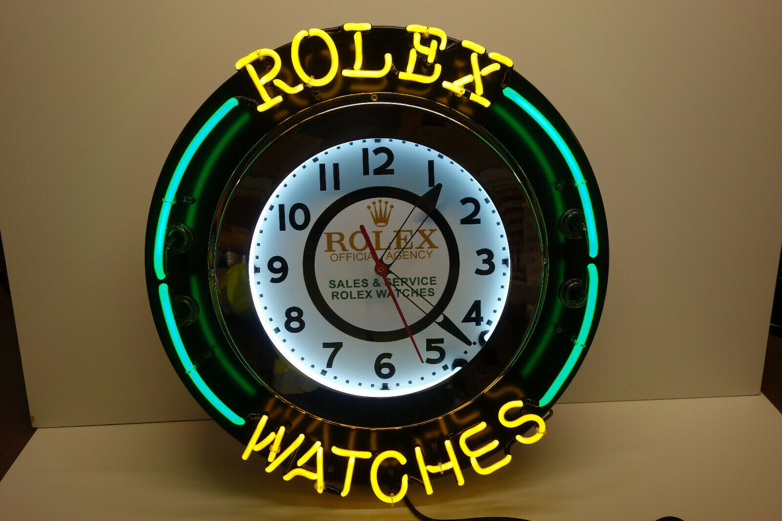 ROLEX NEON WALL CLOCK. PRISTINE & MINT. 24