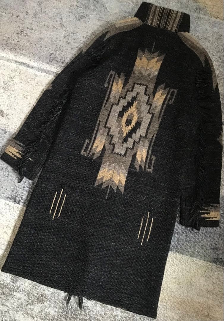 RRL Masterpiece Exceptional Chimayo Pattern Fringe Maxi Length Knit Gown Cardiga RRL Masterpiece Exceptional Chimayo Pattern Fringe Maxi Length Knit Gown Cardiga