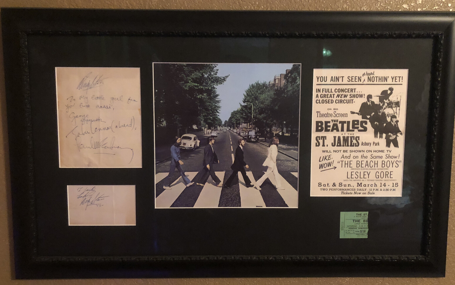 THE BEATLES AUTOGRAPHED DISPLAY FROM 1ST EVER VIST TO L.A. AUGUST 1964 RARE🔥JSA