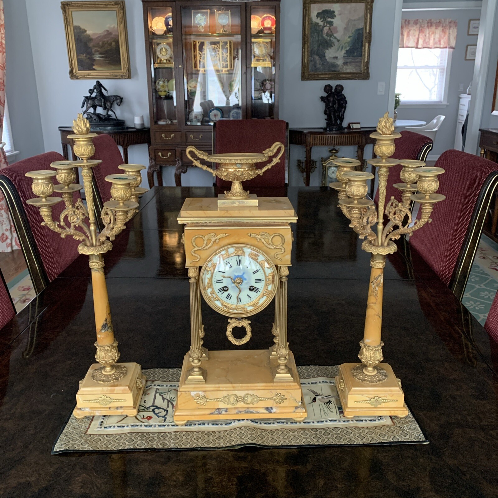 Japy Freres French Bronze Gilt and Marble Clock Garniture (Stunning) Japy Freres French Bronze Gilt and Marble Clock Garniture (Stunning)