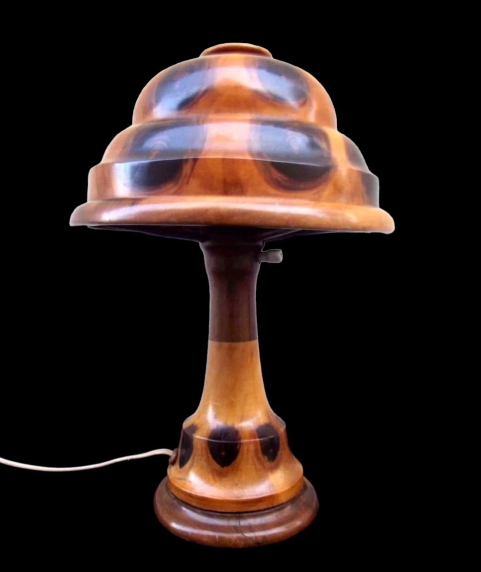 RARE ART DECO WOOD BRAZILIAN TABLE DESK LAMP By Carlos Zipperer Sobr C1920s