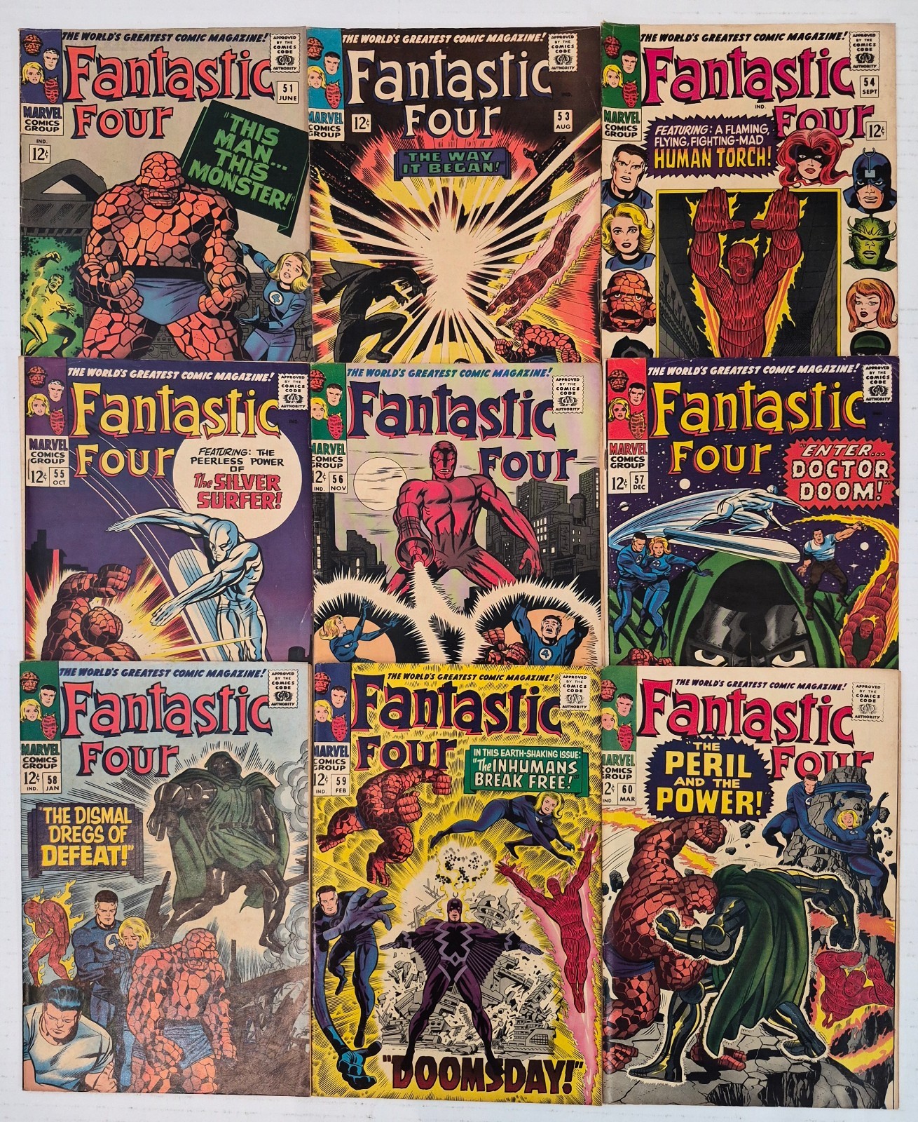 Fantastic Four Silver Age Lot ☆9 #51-60*FN Dr Doom, Black Panther 1966Jack Kirby Fantastic Four Silver Age Lot ☆9 #51-60*FN Dr Doom, Black Panther 1966Jack Kirby