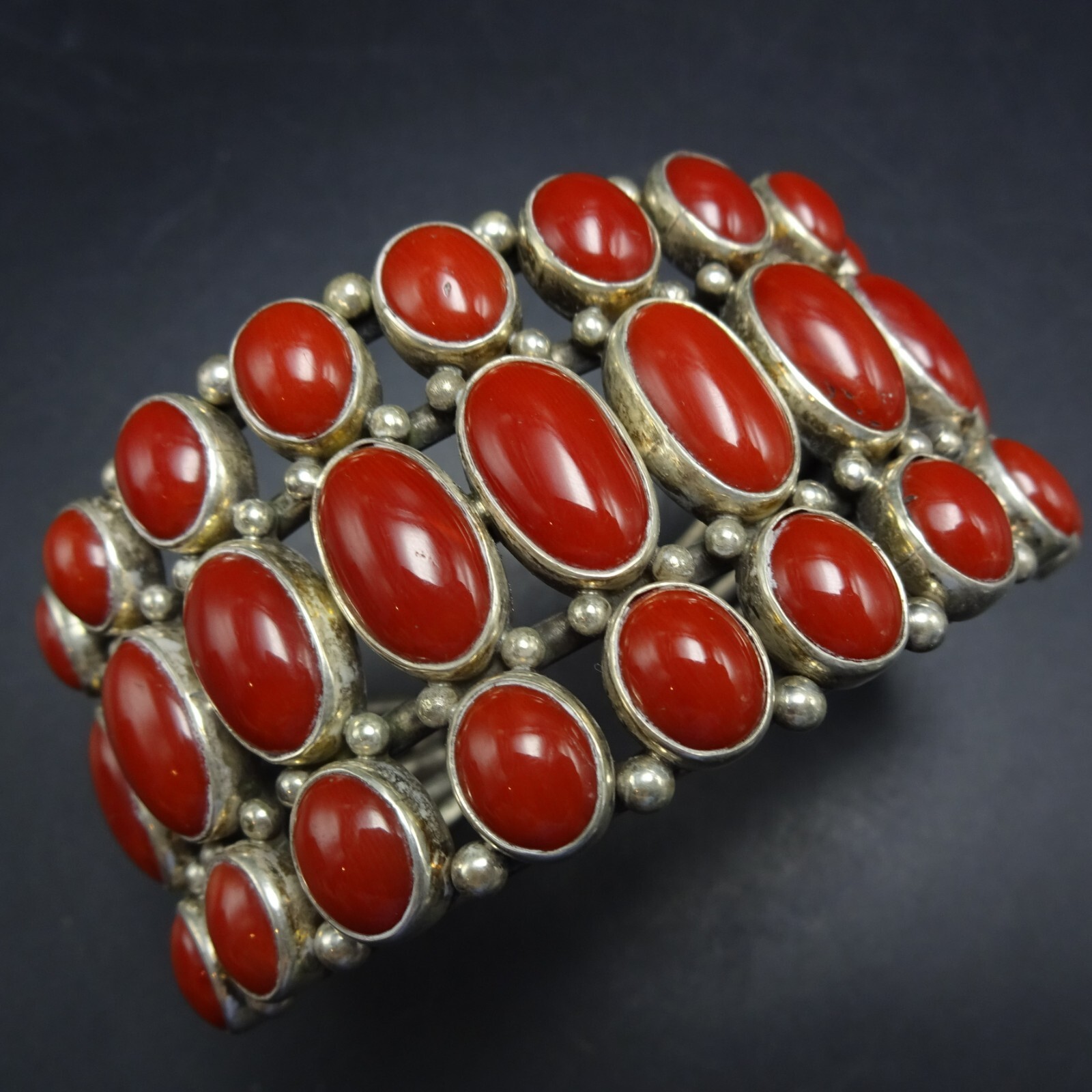 Rare PERRY SHORTY Navajo RED MEDITERRANEAN CORAL Sterling Silver Cuff BRACELET Rare PERRY SHORTY Navajo RED MEDITERRANEAN CORAL Sterling Silver Cuff BRACELET