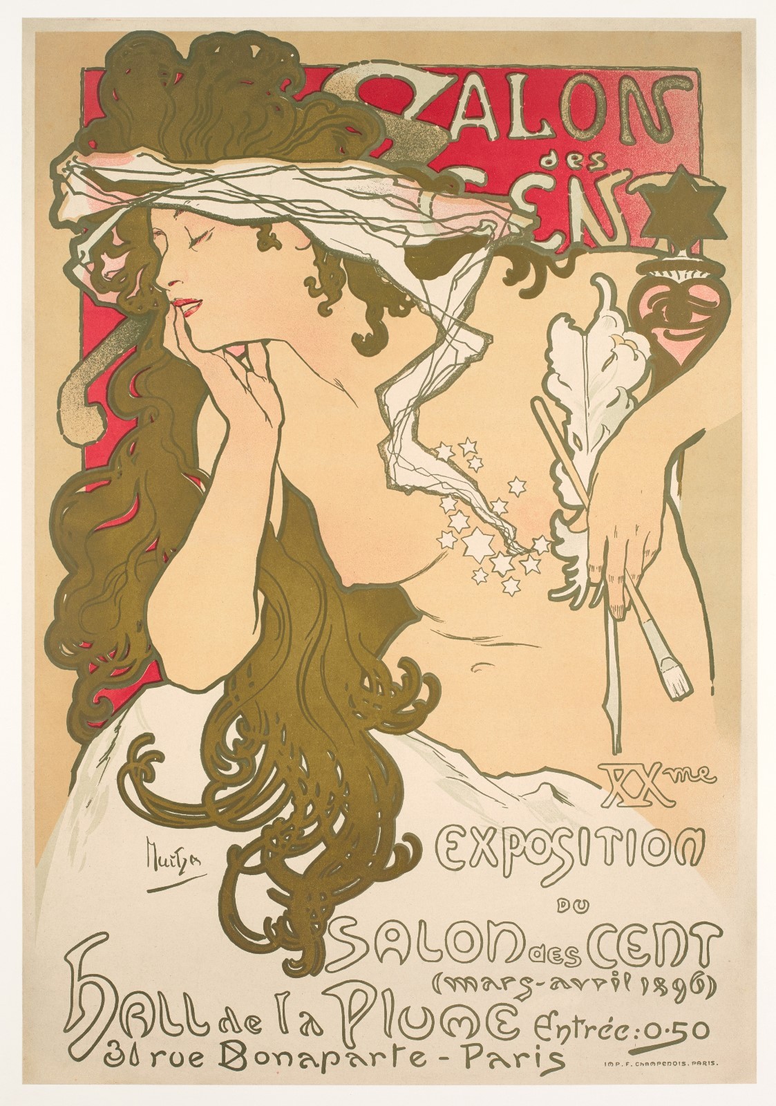 Original Poster - Alphonse Mucha - Salon des Cent - La Plume - 1896