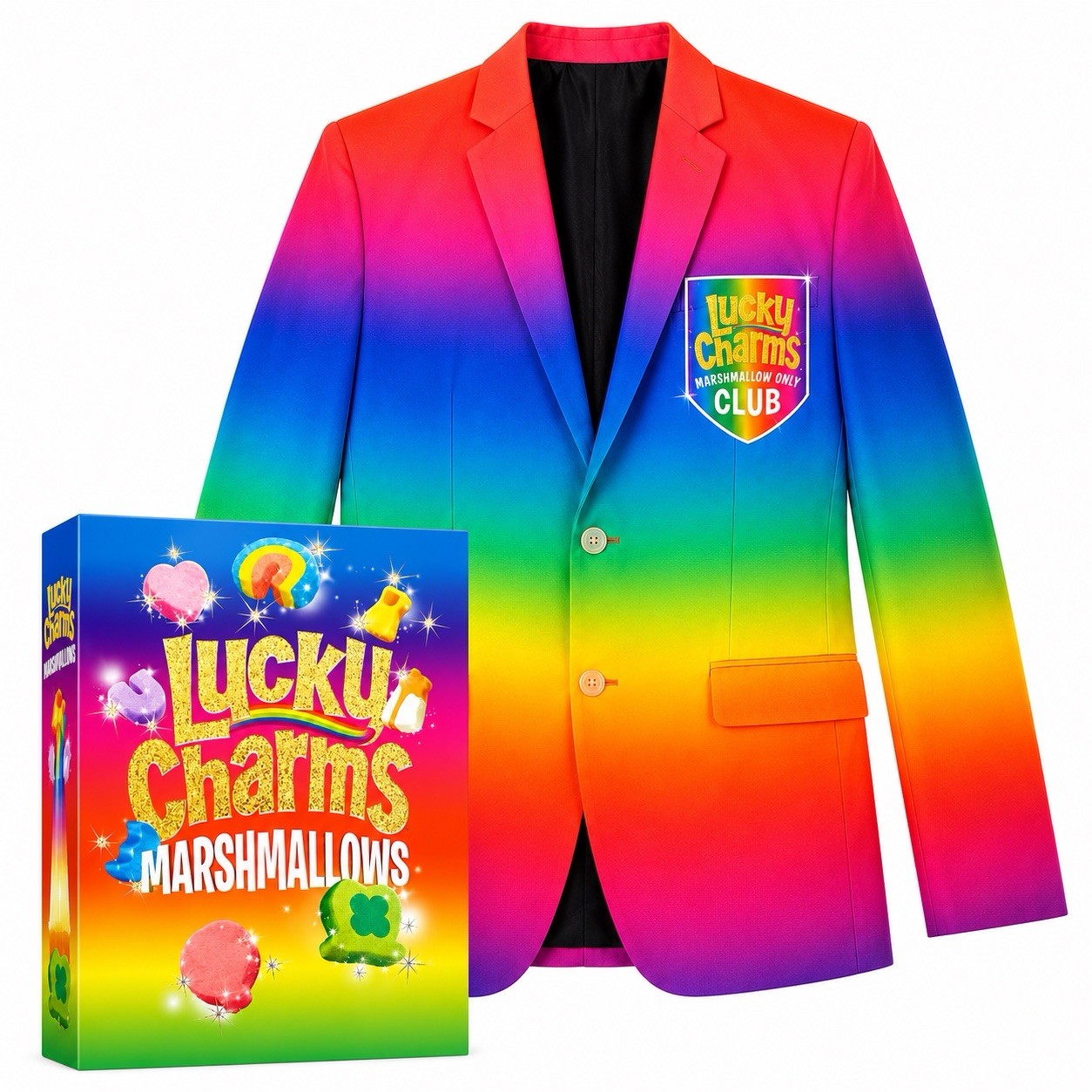 ULTRA RARE Lucky Charms Marshmallows Only Blazer & Cereal Box 1 Of 1 Winner ULTRA RARE Lucky Charms Marshmallows Only Blazer & Cereal Box 1 Of 1 Winner