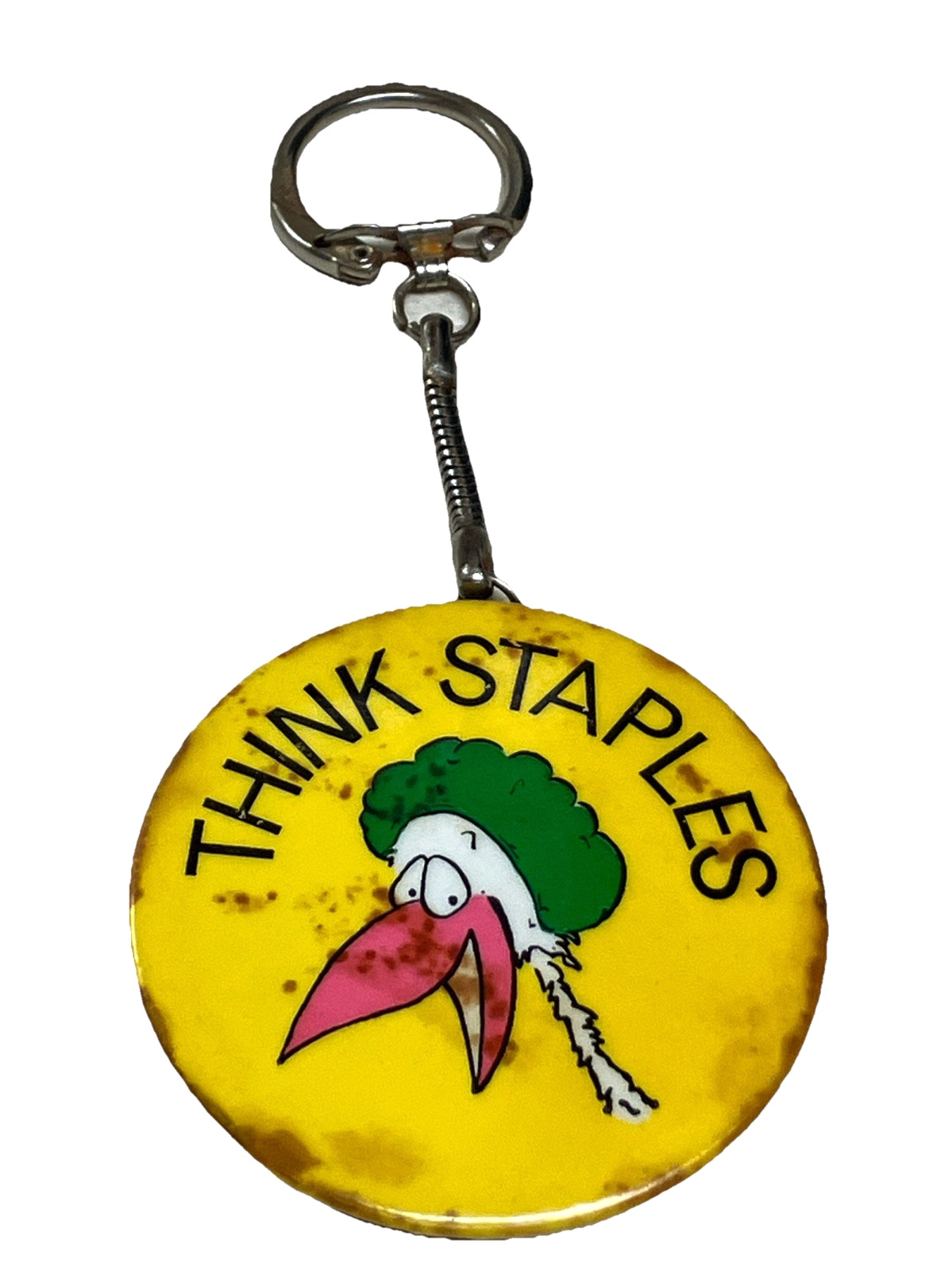 Vintage THINK STAPLES Novelty Celluloid Keychain Mirror N.G. SLATER CORP. NYC