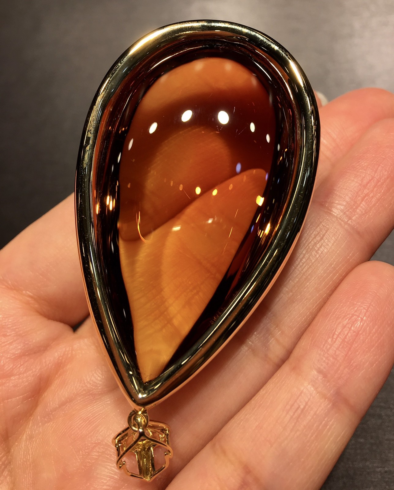 Genuine High Grade Citrine Cabochon Pendant, 18K Gold Setting with Diamonds
