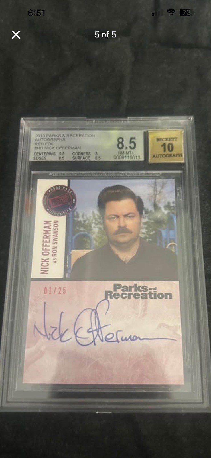2013 Press Pass Parks and Recreation NICK OFFERMAN Autograph Red parallel 1/25