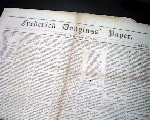 VERY Rare 1854 FREDERICK DOUGLASS NEWSPAPER North Star Slavery Slaves Abolition 
